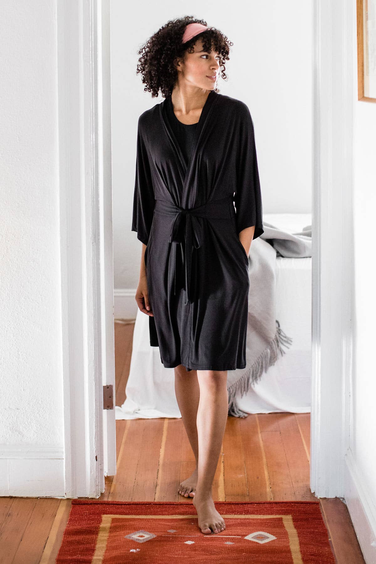 NINA ELBOW SLEEVE BELTED BAMBOO ROBE