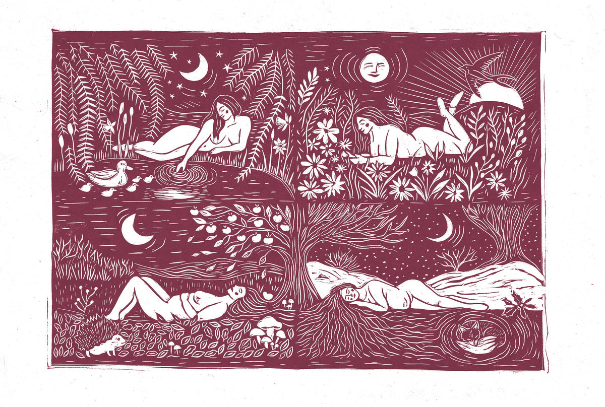 Season's Rest card, wheel of the year, moon cycle, nature