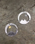 Mixed Metal Movement Mountain and Moon Earrings