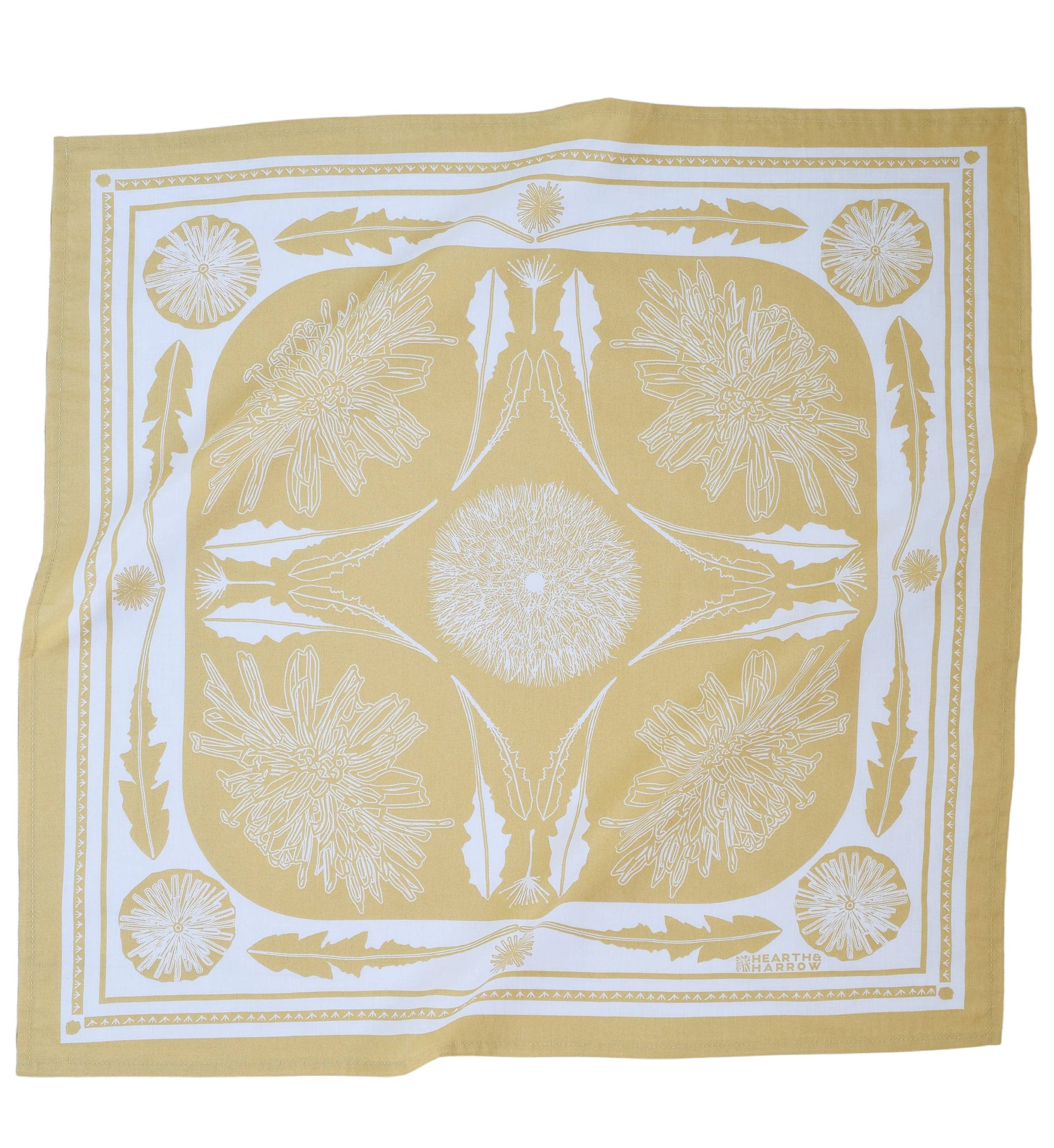 Dandelion Bandana - 100% Cotton - Hand Printed - Soft Yellow