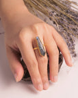 Long Brass Labradorite Bar Ring