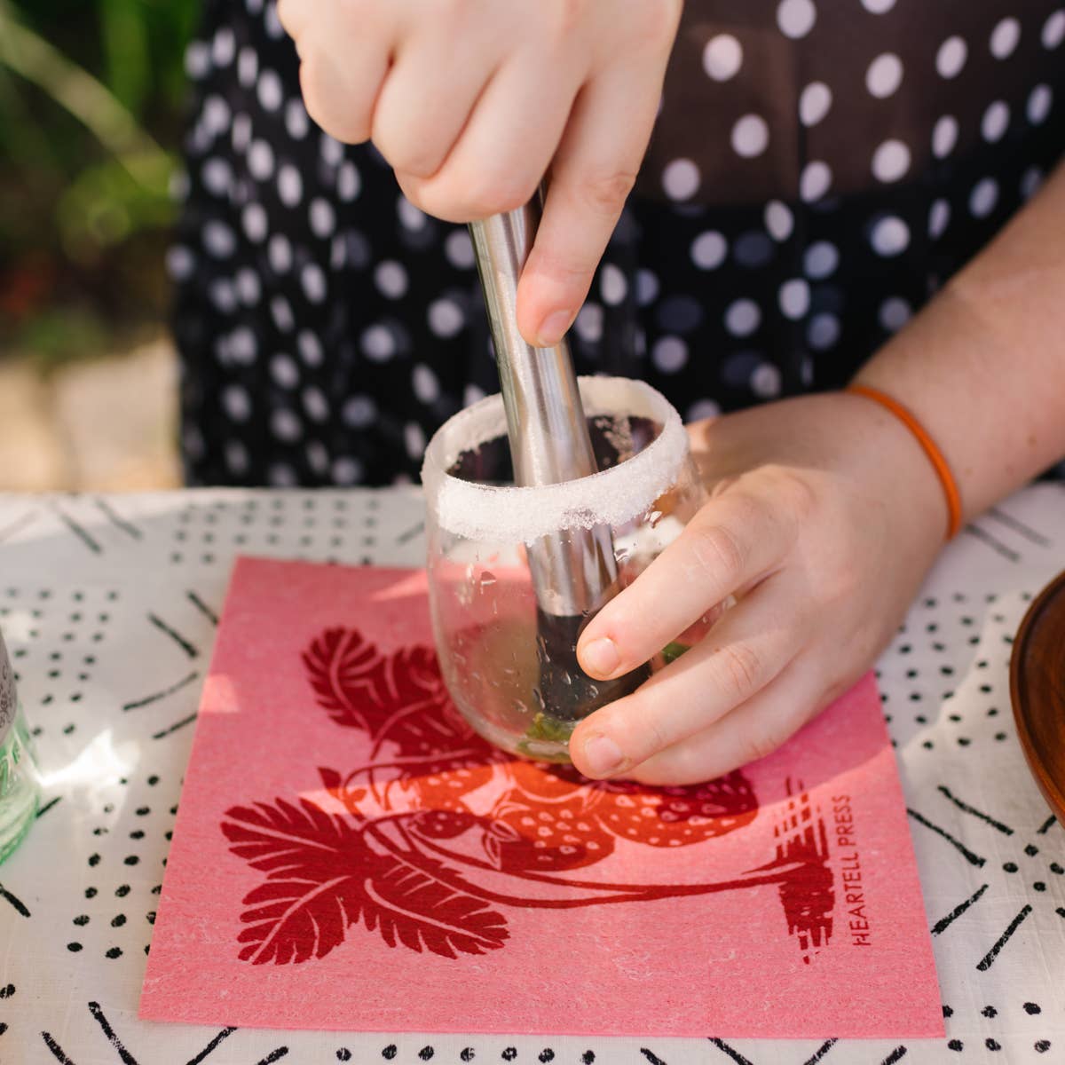 Heartell Press - Screen Printed Red Strawberries Sponge Cloth