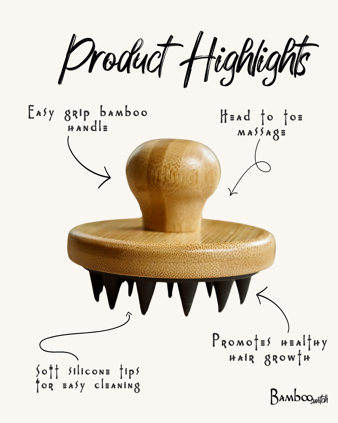 Bamboo + Silicone Scalp &amp; Body Massager | Faire Market