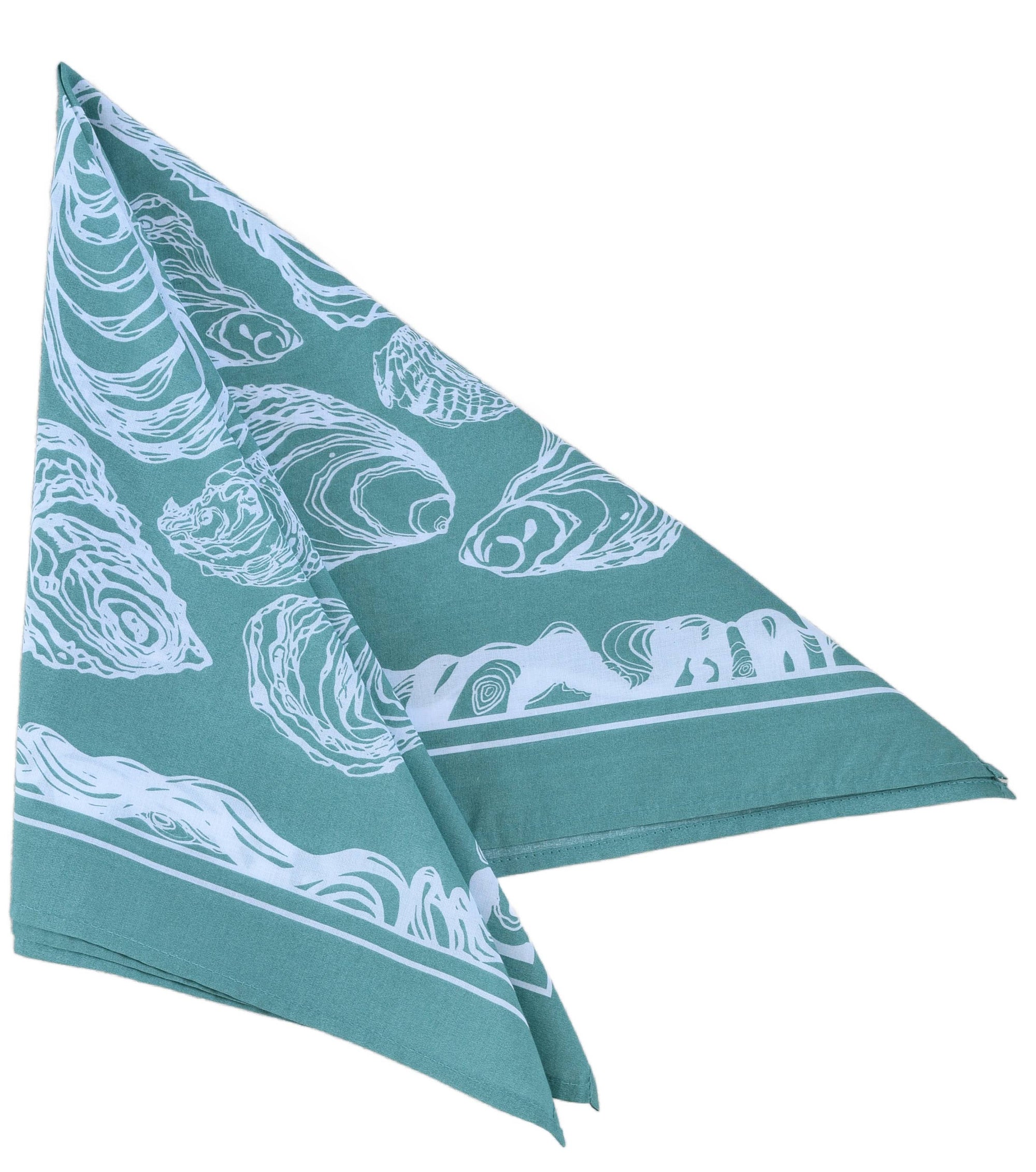 Oyster Bandana - 100% Cotton - Hand Printed - Green Teal