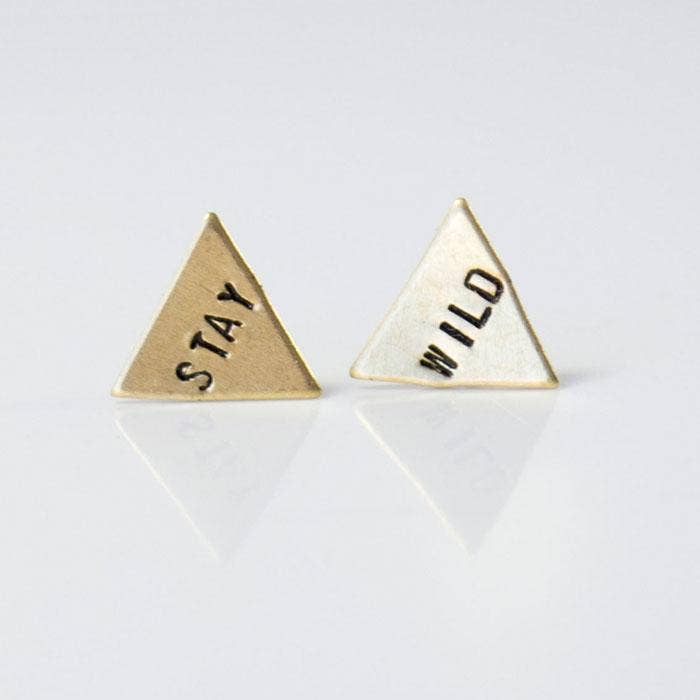Grey Theory Mill - Stay Wild, Hand Stamped Earrings