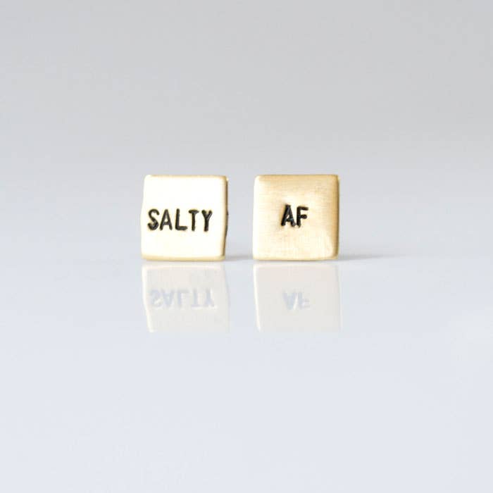 Grey Theory Mill - Salty AF, Hand Stamped Earrings | Brass