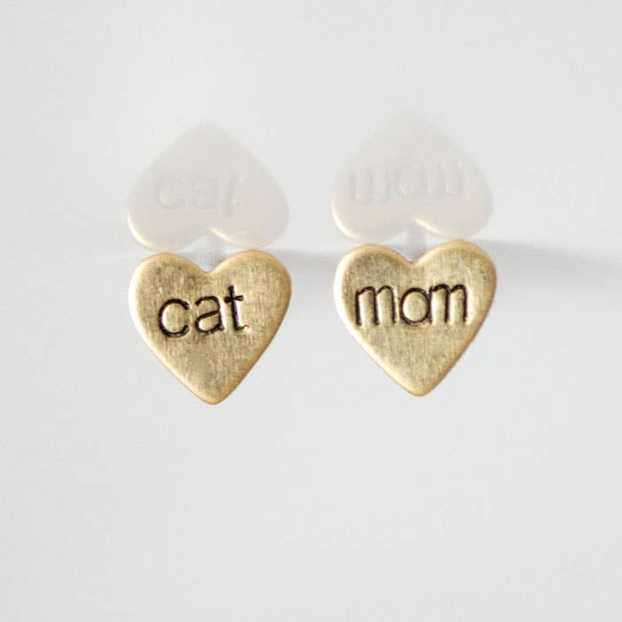 Grey Theory Mill - cat mom heart earrings