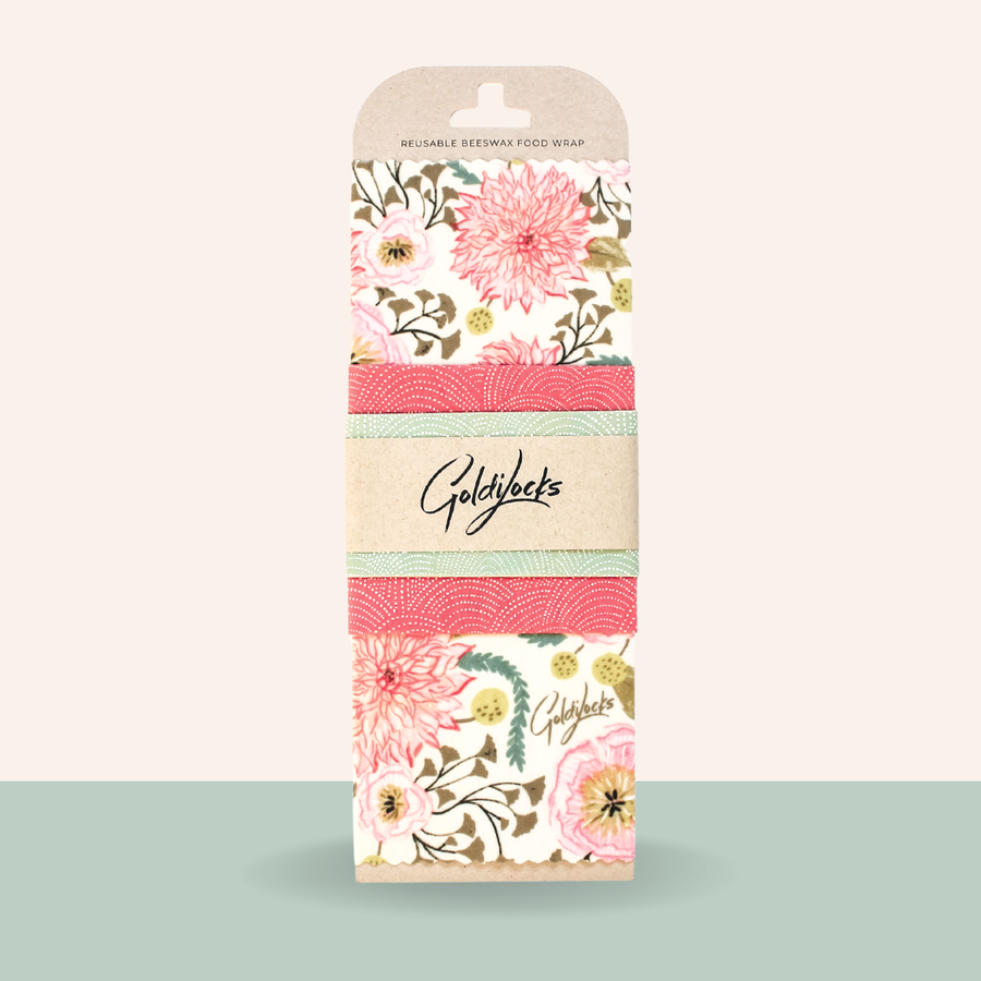 Goldilocks Goods - Beeswax Food Wraps: Pink Floral Set of 3