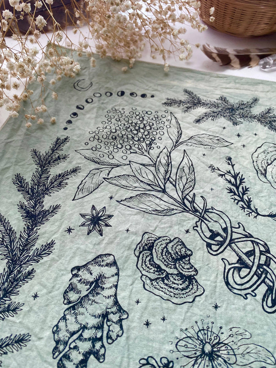 Wanderite - Bandana | Herbs of Protection | Hand Dyed | Juniper Blue