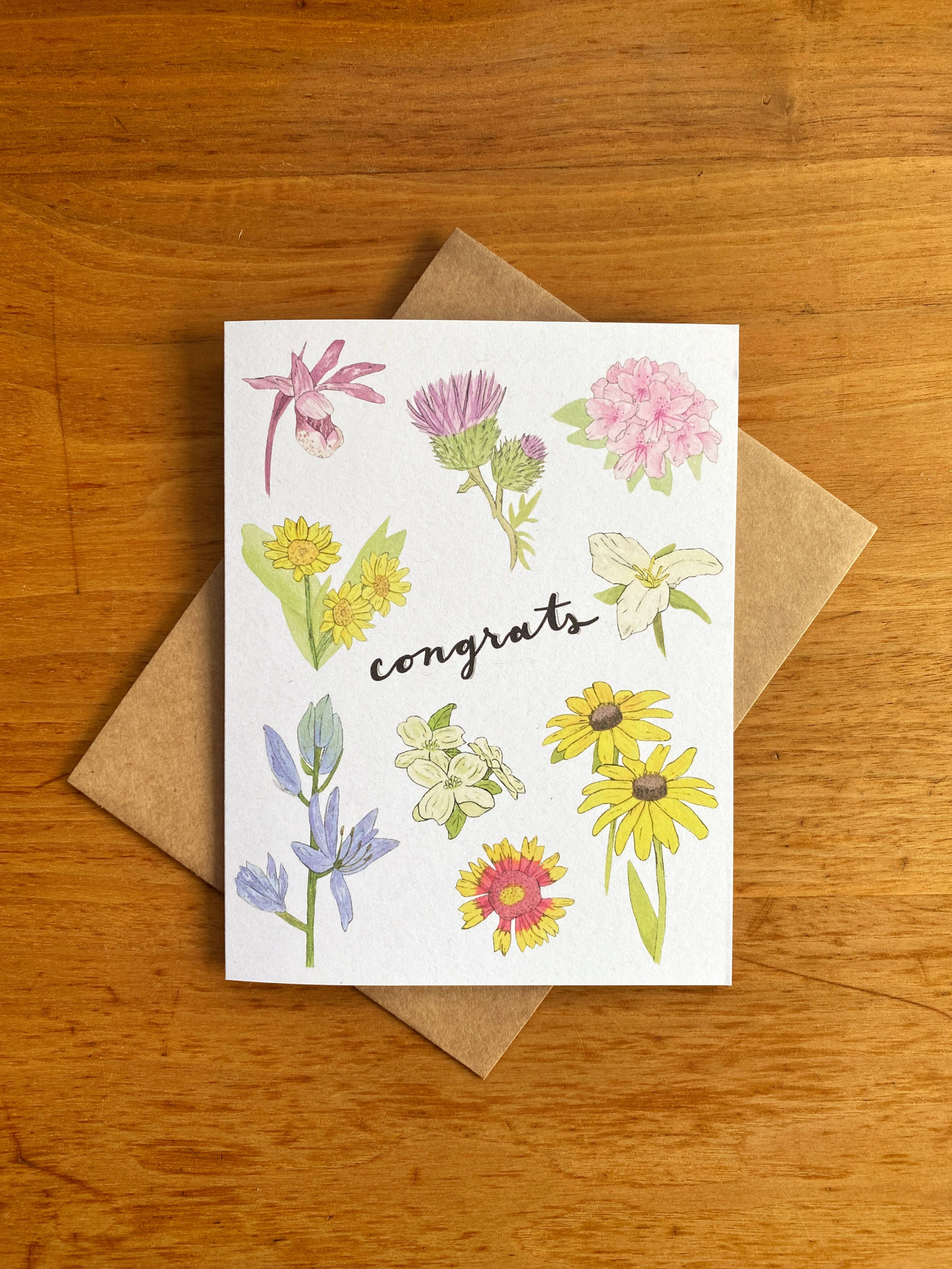Fern In The Forest - Watercolor &quot;Congrats&quot; Wildflower Card