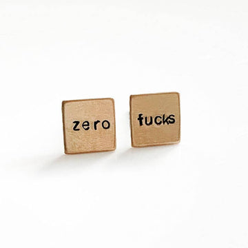 Grey Theory Mill - zero fucks, square stamped earrings | Brass