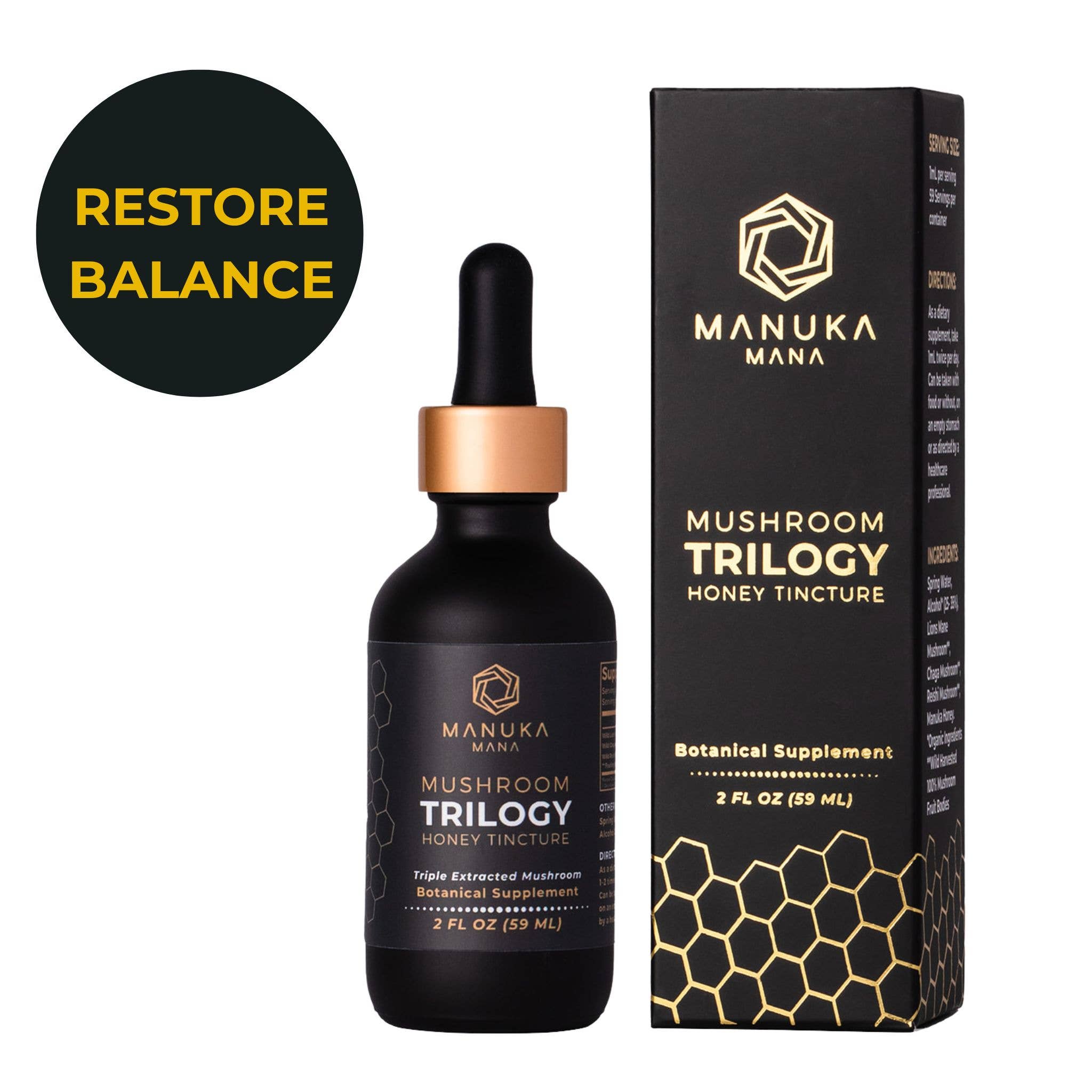 Manuka Mana - Mushroom Trilogy Honey Tincture (Reishi, Chaga &amp; Lions Mane)